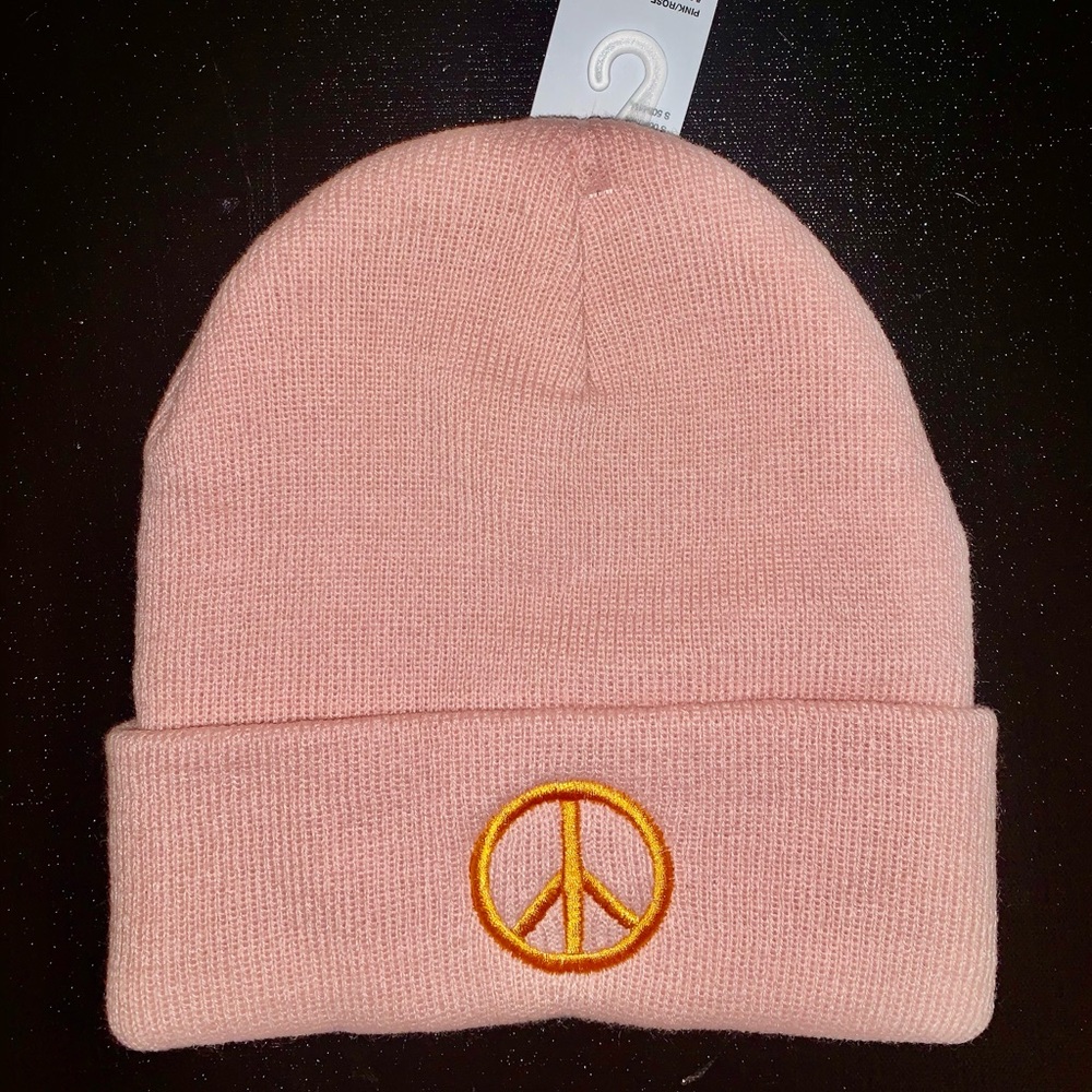 Pink/Rose beanie peace and love